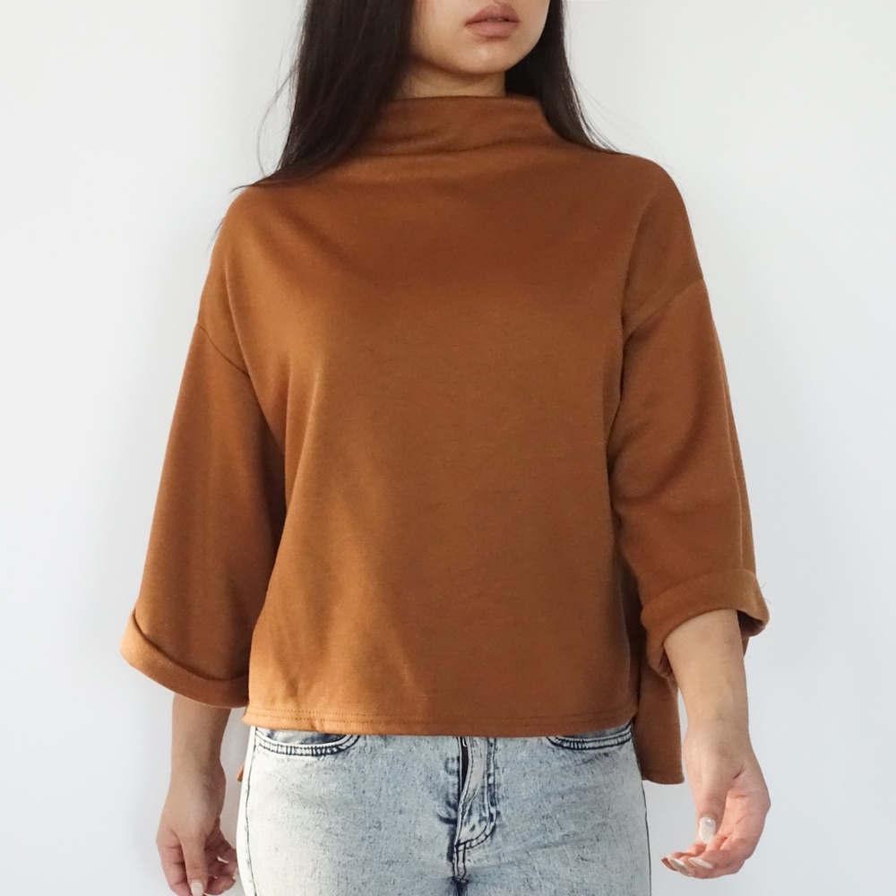Burnt Orange High Neck Loose Sleeve Sweater - Picture 2 of 3